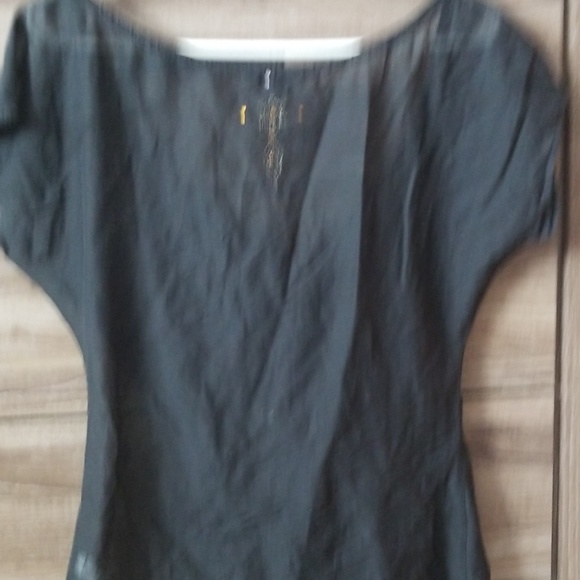 Black Silk Peasant Top with Rhinestones - Picture 5 of 5